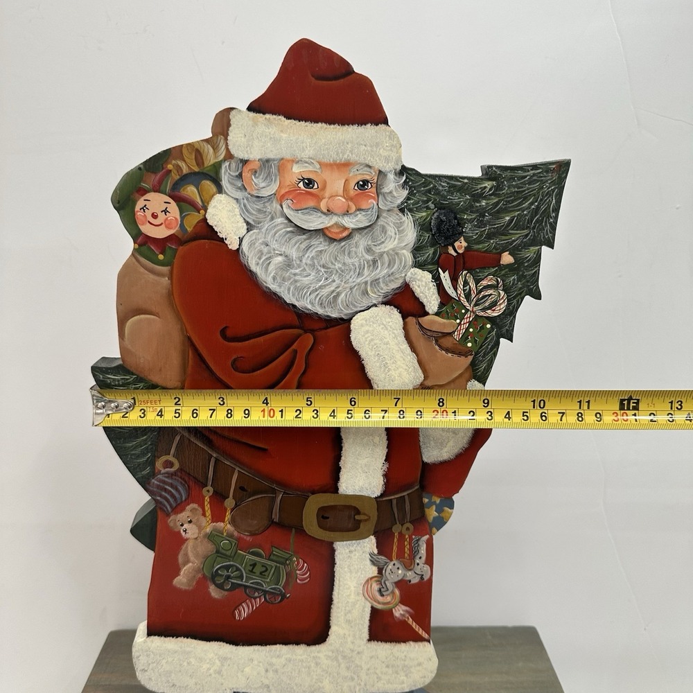 Hand Painted Folk Art Wooden Santa Christmas Figure Free Standing Signed 18.5" - Picture 10 of 13